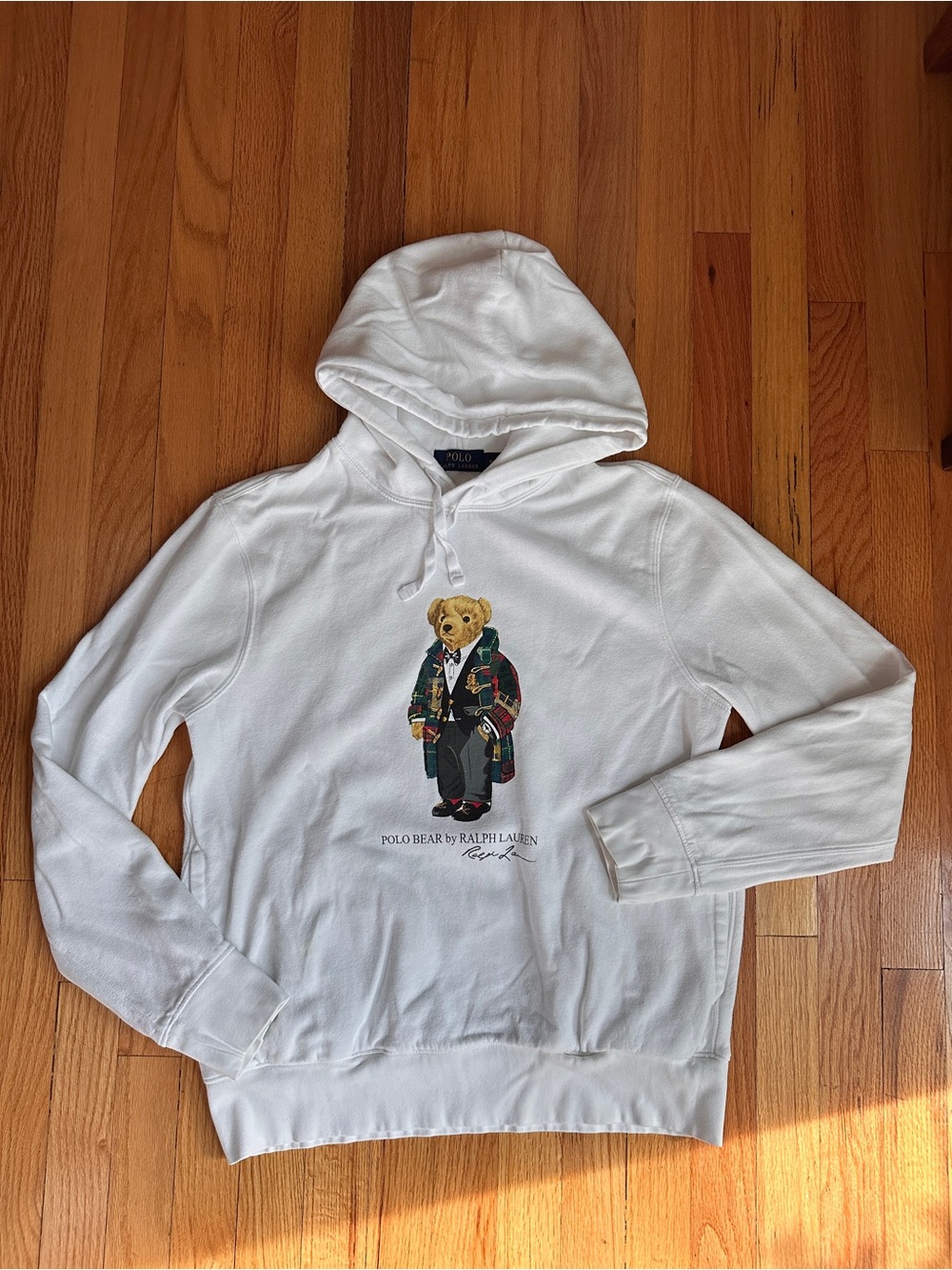 Polo Ralph Lauren Polo Bear White Hoodie Holiday Tartan Bear Pullover Size M